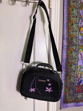 Horizon Y2K Cosmetic Train Case Black Purple Floral Travel Organizer Bag